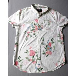 Hollister Co. Men's White and Floral Collared Beach Resort Vacation Size M